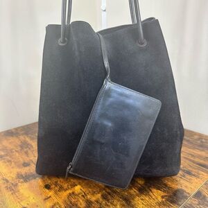 Gucci Classic Suede Tote Bag Shoulder With Pouch Black